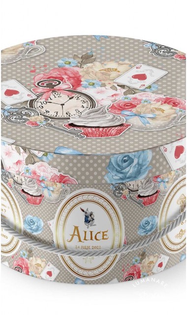 Cutie trusou botez rotunda personalizata Alice in Wonderland 3